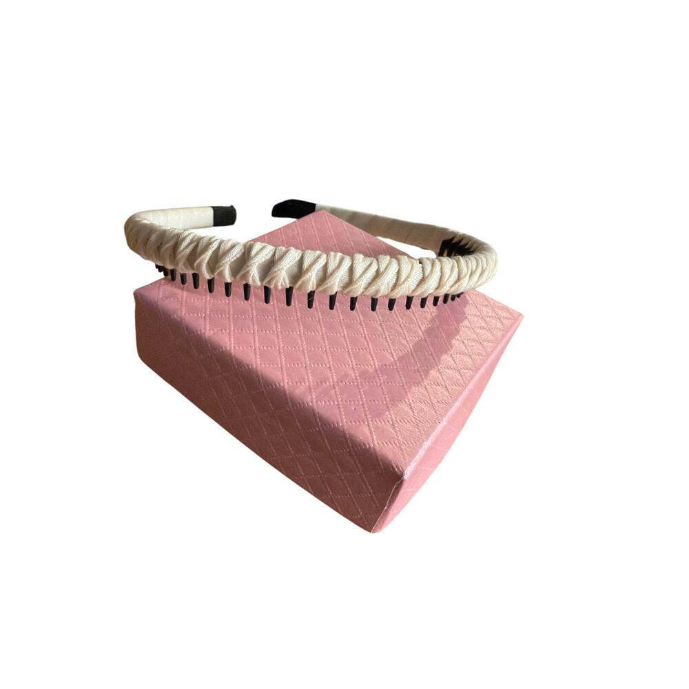 Cream Braided Thin Headband with Comb